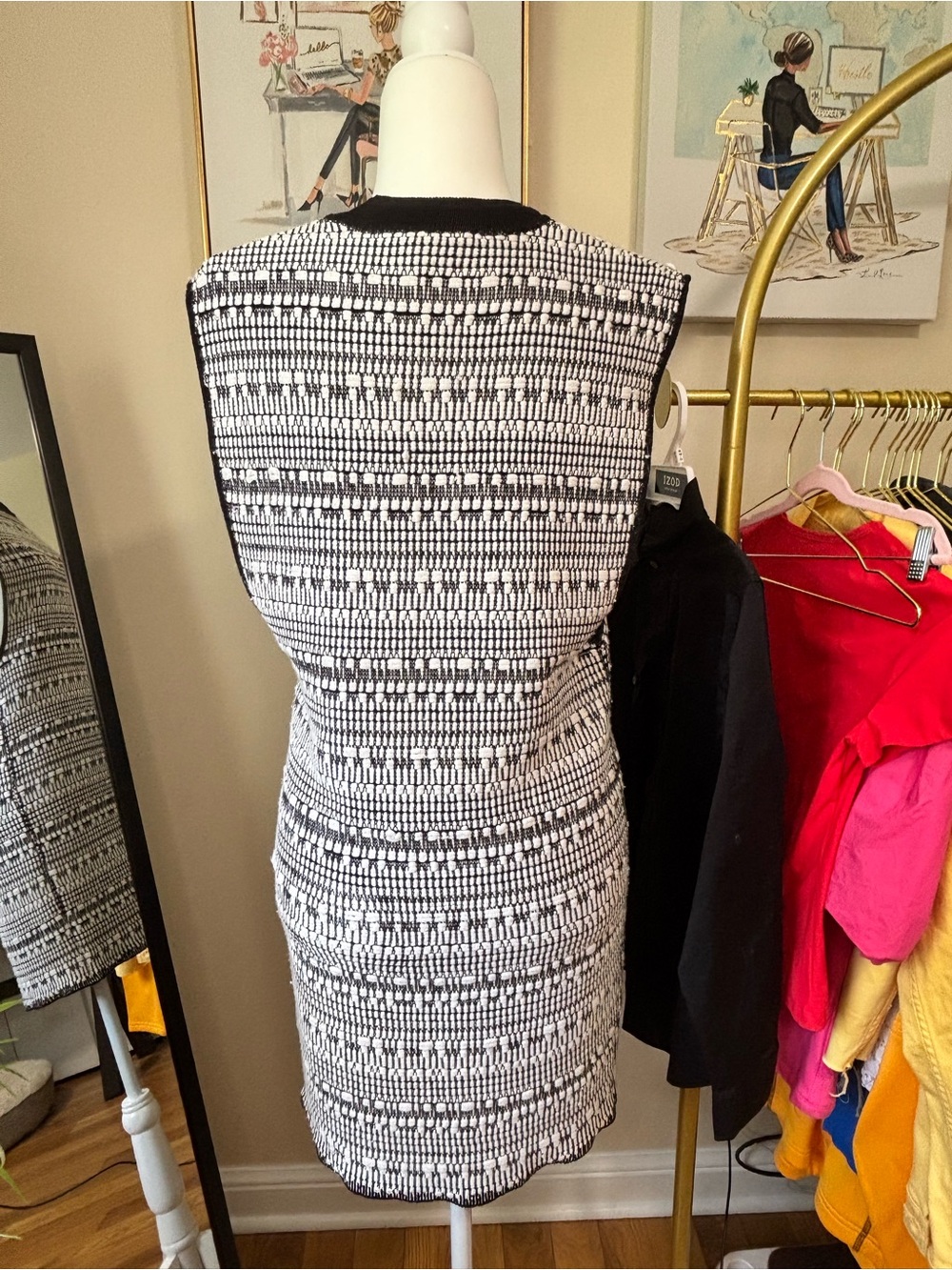 Helmut Lang dress black and white pattern linen blend size Small - Picture 3 of 7